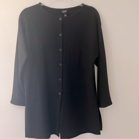 Eileen Fisher Long Cardigan Jacket Crepe Wool Size Medium Petite Made in USA - Picture 1 of 8